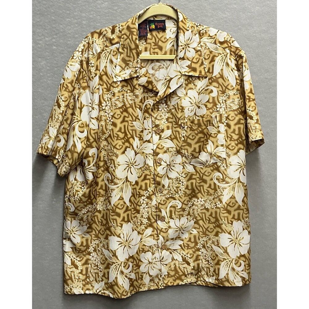 Roundy Bay Mens XL Casual Tropical Floral Button‎ Down Shirt Short Sleeves